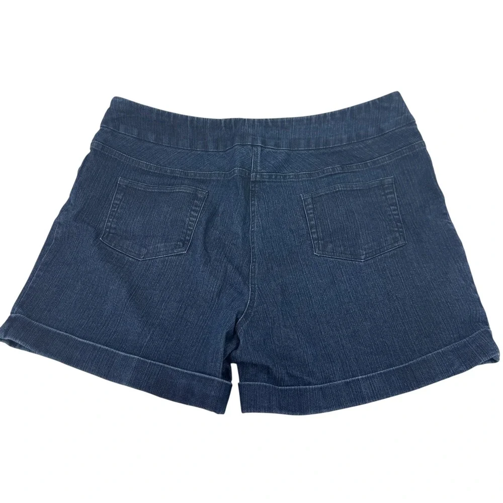 Soft Surroundings Dark Wash Pull‎ On Denim Shorts Cuffed Hem PXL Dark Indigo